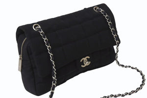 CHANEL シャネル チョコバー チェーンショルダーバッグ マトラッセ 8番台 ターンロック ナイロン ブラック 美品 中古 4b002570