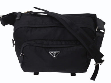 PRADA プラダ テスート モンターニャ ウエストバッグ 2VH021 ナイロン ブラック シルバー金具 美品 中古 4b002573 