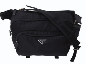 PRADA プラダ テスート モンターニャ ウエストバッグ 2VH021 ナイロン ブラック シルバー金具 美品 中古 4b002573 