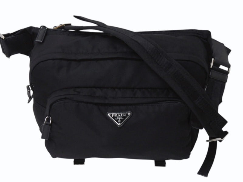PRADA プラダ テスート モンターニャ ウエストバッグ 2VH021 ナイロン ブラック シルバー金具 美品 中古 4b002573 