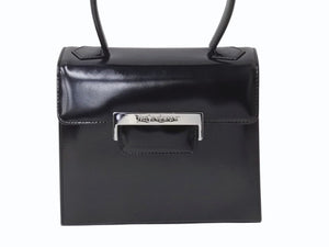極美品 YVES SAINT LAURENT イヴサンローラン ハンドバッグ トップハンドル カーフレザー ブラック ロゴ金具 シルバー金具 中古 4b002576