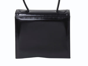 極美品 YVES SAINT LAURENT イヴサンローラン ハンドバッグ トップハンドル カーフレザー ブラック ロゴ金具 シルバー金具 中古 4b002576