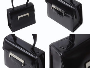 極美品 YVES SAINT LAURENT イヴサンローラン ハンドバッグ トップハンドル カーフレザー ブラック ロゴ金具 シルバー金具 中古 4b002576