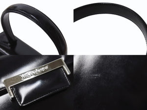 極美品 YVES SAINT LAURENT イヴサンローラン ハンドバッグ トップハンドル カーフレザー ブラック ロゴ金具 シルバー金具 中古 4b002576