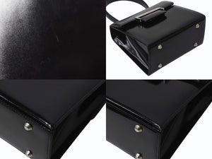極美品 YVES SAINT LAURENT イヴサンローラン ハンドバッグ トップハンドル カーフレザー ブラック ロゴ金具 シルバー金具 中古 4b002576