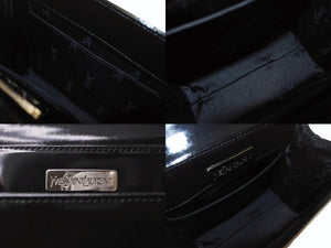極美品 YVES SAINT LAURENT イヴサンローラン ハンドバッグ トップハンドル カーフレザー ブラック ロゴ金具 シルバー金具 中古 4b002576