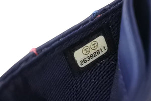 極美品 CHANEL シャネル ワイルドステッチカードケース 26番台 ココマーク レザー ネイビー マルチカラー 中古 4b002579