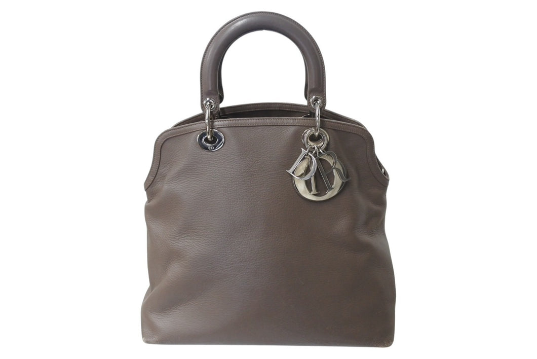 Christian Dior クリスチャンディオール ハンドバッグ ベージュ レザー 05-MA-0123 シルバー金具 美品 中古 4b002587