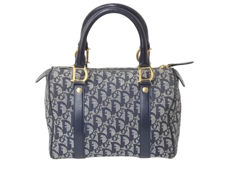 Christian Dior クリスチャンディオール スピーディ 25cm ハンドバッグ トロッター ネイビー ゴールド金具 美品 中古 4b002588