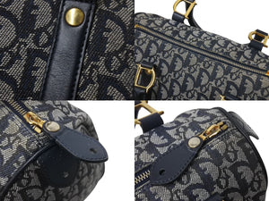 Christian Dior クリスチャンディオール スピーディ 25cm ハンドバッグ トロッター ネイビー ゴールド金具 美品 中古 4b002588