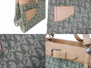 ChristianDior クリスチャンディオール トロッター ハンドバッグ BM0081 コットンキャンバス グリーン ベージュ 美品 中古 4b002589