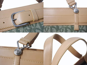 ChristianDior クリスチャンディオール トロッター ハンドバッグ BM0081 コットンキャンバス グリーン ベージュ 美品 中古 4b002589