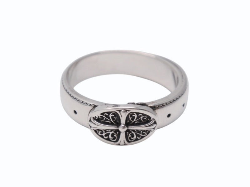 以前同様 CHROME HEARTS クロムハーツ BELTED OVAL RING SML スモールベルト オーバルリング 重量約8.4g サイズ24号 シルバー925 中古 4b002602 