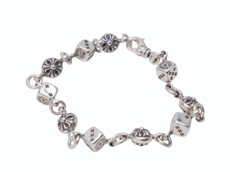 未使用 CHROME HEARTS クロムハーツ ダイス&クロスボール ブレスレット 10リンク 重量約43.4g 全長約23cm シルバ−925 中古 4b002603 