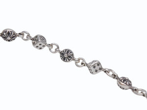 未使用 CHROME HEARTS クロムハーツ ダイス&amp;クロスボール ブレスレット 10リンク 重量約43.4g 全長約23cm シルバ−925 中古 4b002603 