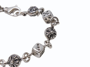 未使用 CHROME HEARTS クロムハーツ ダイス&amp;クロスボール ブレスレット 10リンク 重量約43.4g 全長約23cm シルバ−925 中古 4b002603 