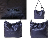 Load image into Gallery viewer, 新品同様 CHANEL シャネル 22 ハンドバッグ ショルダーバッグ ネイビー メタリック カーフスキン ブラック金具 中古 4b002608