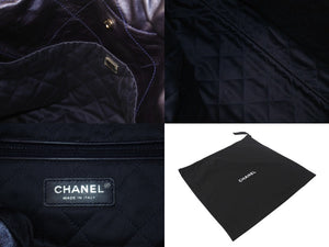 新品同様 CHANEL シャネル 22 ハンドバッグ ショルダーバッグ ネイビー メタリック カーフスキン ブラック金具 中古 4b002608