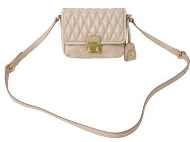MIUMIU ミュウミュウ ショルダーバッグ ベージュ レザー ゴールド金具 チャーム付き ブランドロゴ刻印 236 美品 中古 4b002617