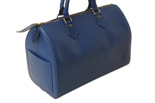 Load image into Gallery viewer, LOUIS VUITTON ルイヴィトン スピーディ30 エピ ハンドバッグ ボストンバッグ M43005 PVC レザー ブルー ゴールド金具 美品 中古 4b002625