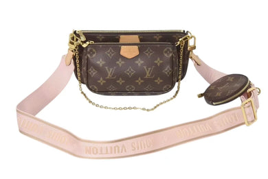 極美品 LOUIS VUITTON ルイヴィトン ミュルティ ポシェット アクセソワール ショルダーバッグ M44840 モノグラム ブラウン ピンク 中古 4b002627