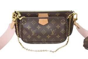 極美品 LOUIS VUITTON ルイヴィトン ミュルティ ポシェット アクセソワール ショルダーバッグ M44840 モノグラム ブラウン ピンク 中古 4b002627
