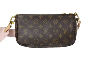 極美品 LOUIS VUITTON ルイヴィトン ミュルティ ポシェット アクセソワール ショルダーバッグ M44840 モノグラム ブラウン ピンク 中古 4b002627