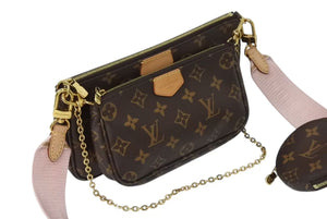 極美品 LOUIS VUITTON ルイヴィトン ミュルティ ポシェット アクセソワール ショルダーバッグ M44840 モノグラム ブラウン ピンク 中古 4b002627