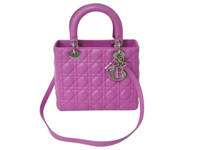 CHRISTIAN DIOR クリスチャンディオール レディディオール ミディアム 2WAY ハンドバッグ カナージュ パープル シルバー 美品 中古 4b002632