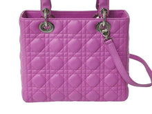 Load image into Gallery viewer, CHRISTIAN DIOR クリスチャンディオール レディディオール ミディアム 2WAY ハンドバッグ カナージュ パープル シルバー 美品 中古 4b002632