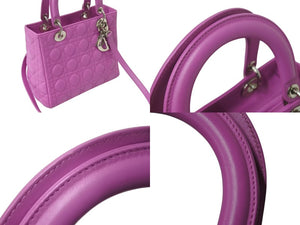 CHRISTIAN DIOR クリスチャンディオール レディディオール ミディアム 2WAY ハンドバッグ カナージュ パープル シルバー 美品 中古 4b002632