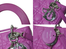 Load image into Gallery viewer, CHRISTIAN DIOR クリスチャンディオール レディディオール ミディアム 2WAY ハンドバッグ カナージュ パープル シルバー 美品 中古 4b002632