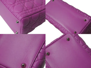 CHRISTIAN DIOR クリスチャンディオール レディディオール ミディアム 2WAY ハンドバッグ カナージュ パープル シルバー 美品 中古 4b002632