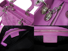Load image into Gallery viewer, CHRISTIAN DIOR クリスチャンディオール レディディオール ミディアム 2WAY ハンドバッグ カナージュ パープル シルバー 美品 中古 4b002632
