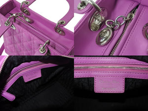CHRISTIAN DIOR クリスチャンディオール レディディオール ミディアム 2WAY ハンドバッグ カナージュ パープル シルバー 美品 中古 4b002632