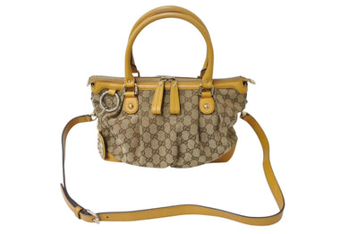 GUCCI グッチ スーキー ハンドバッグ 247902 GGキャンバス レザー ベージュ イエロー ゴールド金具 美品 中古 4b002634