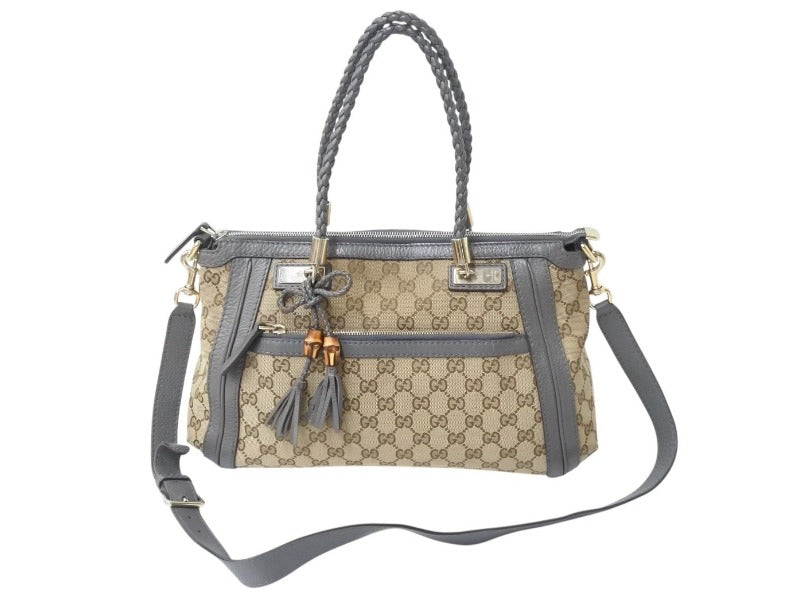 GUCCI グッチ 2WAYバッグ ハンドバッグ ショルダーバッグ 282300 204991 GGキャンバス ベージュ グレー ゴールド金具 良品 中古 4b002635