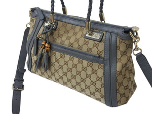 GUCCI グッチ 2WAYバッグ ハンドバッグ ショルダーバッグ 282300 204991 GGキャンバス ベージュ グレー ゴールド金具 良品 中古 4b002635