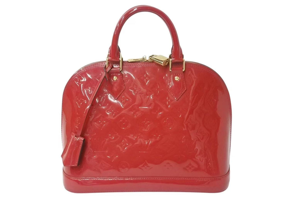 LOUIS VUITTON ルイヴィトン アルマPM ハンドバッグ M90096 モノグラム ヴェルニ レッド ゴールド金具 美品 中古 4b002636