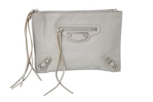 Load image into Gallery viewer, BALENCIAGA バレンシアガ メタルエッジ クラッチバッグ 390174 グレー レザー シルバー金具 手持ち ポーチ 美品 中古 4b002642