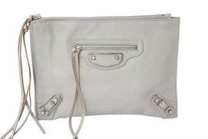 BALENCIAGA バレンシアガ メタルエッジ クラッチバッグ 390174 グレー レザー シルバー金具 手持ち ポーチ 美品 中古 4b002642