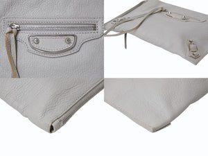BALENCIAGA バレンシアガ メタルエッジ クラッチバッグ 390174 グレー レザー シルバー金具 手持ち ポーチ 美品 中古 4b002642