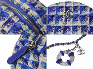 CHANEL シャネル ラウンド チェーンショルダーバッグ 27番台 シャネル19 ココマーク ツイード ブルー 美品 中古 4b002660