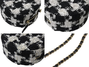 極美品 CHANEL シャネル ラウンド チェーンショルダーバッグ AP0245 29番台 シャネル19 ココマーク ツイード ホワイト ブラック 中古 4b002661