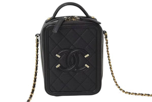 極美品 CHANEL シャネル CCフィリグリー チェーンショルダーバッグ AS0988 28番台 キャビアスキン ココマーク ブラック 中古 4b002668