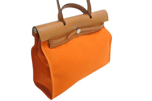 極美品 HERMES エルメス エールバッグジップ ショルダーバッグ ハンドバッグ Q刻印 トワルオフィシエ オレンジ 中古 4b002669