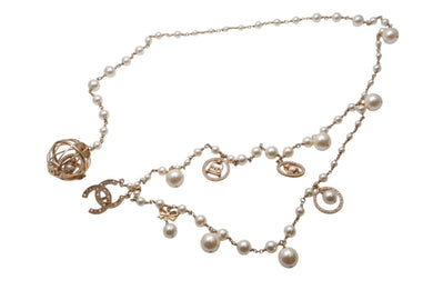 CHANEL シャネル チェーンベルト 06A刻印 ココマーク フェイクパール ラインストーン メタル GP ゴールド 鳥カゴモチーフ 美品 中古 4b002670