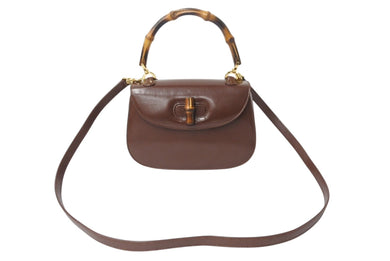 GUCCI グッチ ハンドバッグ ダークブラウン レザー バンブー ポシェット 00020460188 ゴールド金具 美品 中古 4b002671