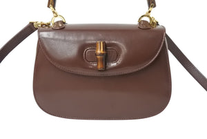 GUCCI グッチ ハンドバッグ ダークブラウン レザー バンブー ポシェット 00020460188 ゴールド金具 美品 中古 4b002671