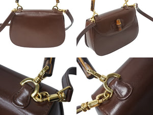 GUCCI グッチ ハンドバッグ ダークブラウン レザー バンブー ポシェット 00020460188 ゴールド金具 美品 中古 4b002671